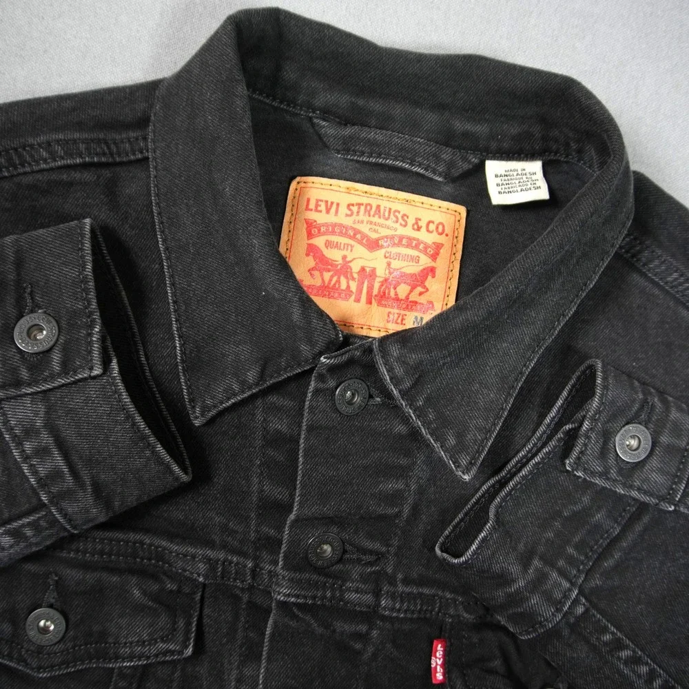 Levi's Black Denim Trucker Jean Work Moto Men Jacket M Type 3 Western